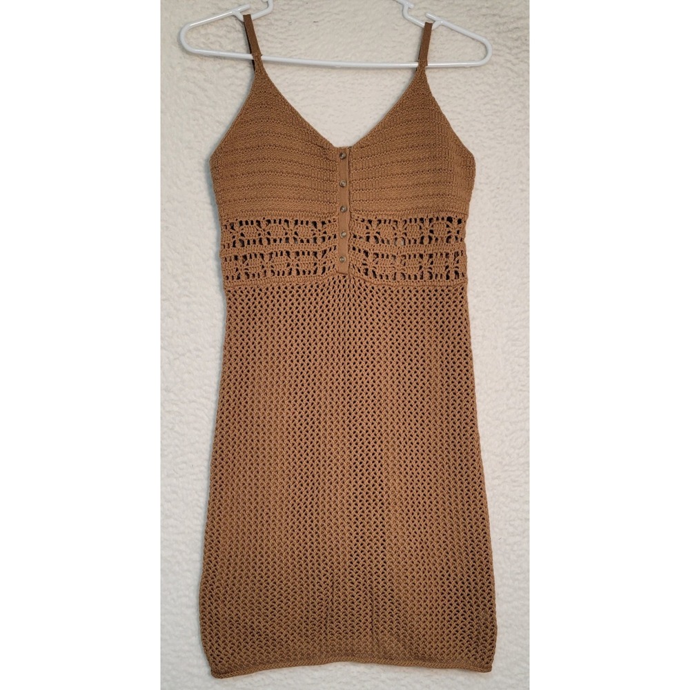 Aerie Knit Halter Sweater Dress NWOT Size S Brown Sleeveless Beach Mini 1903